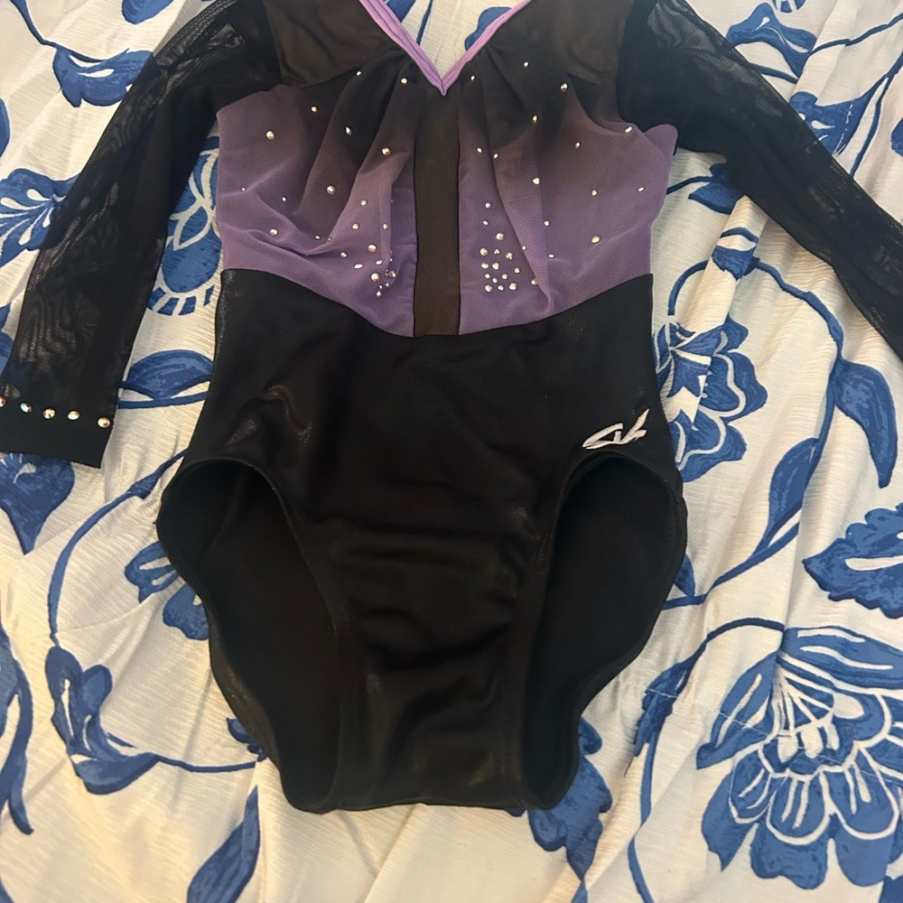 GK Black and Purple Kids Competitive Gymnastics Leotard